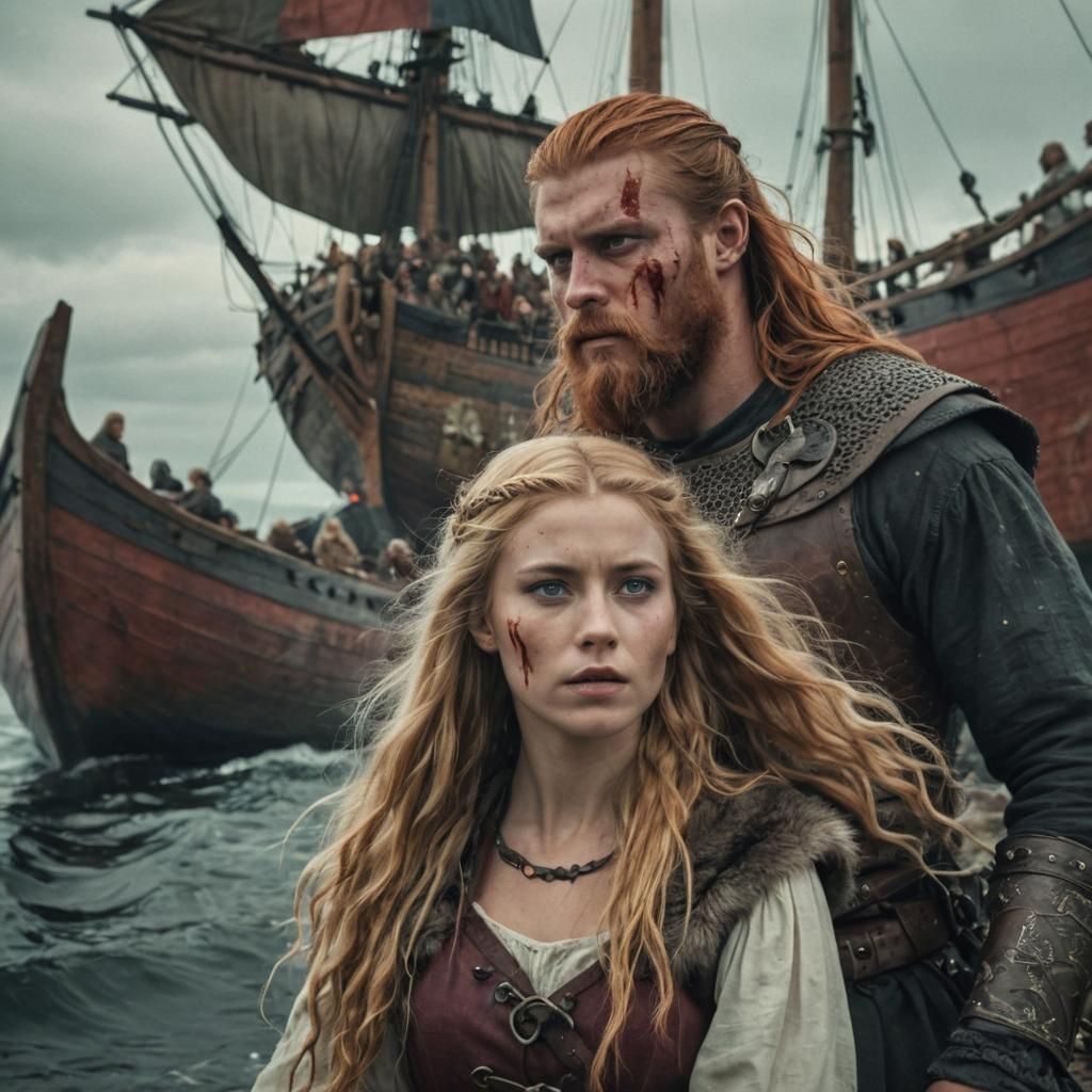 Viking Princess and Werewolf Warlord on Longship