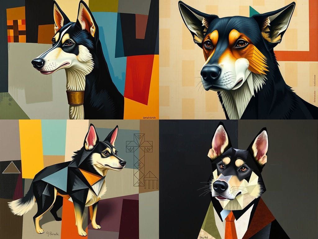 Abstract Cubist Canine Hybrid in Geometric Forms