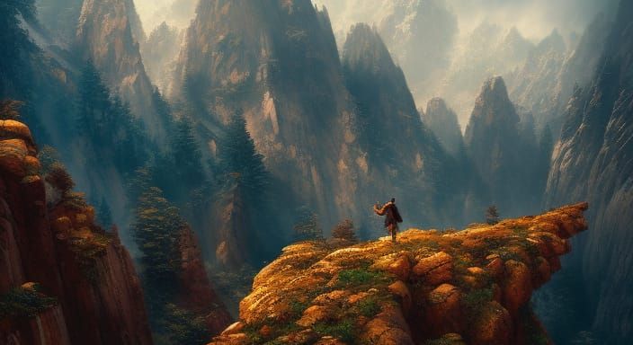 Epic Mountain Climb in Expressionist Style