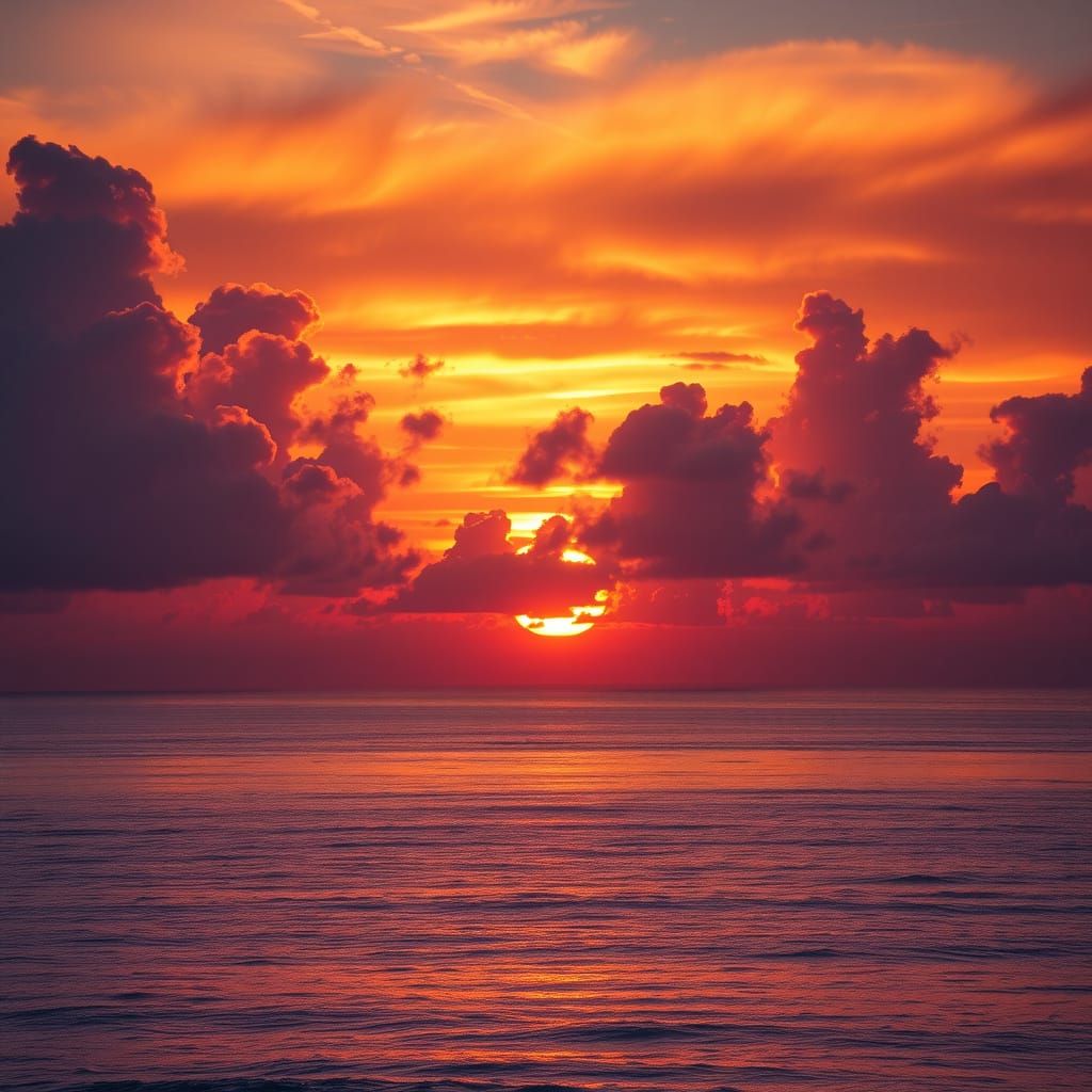 Ethereal Sunset Over Serene Ocean in Hyper-Realistic Style