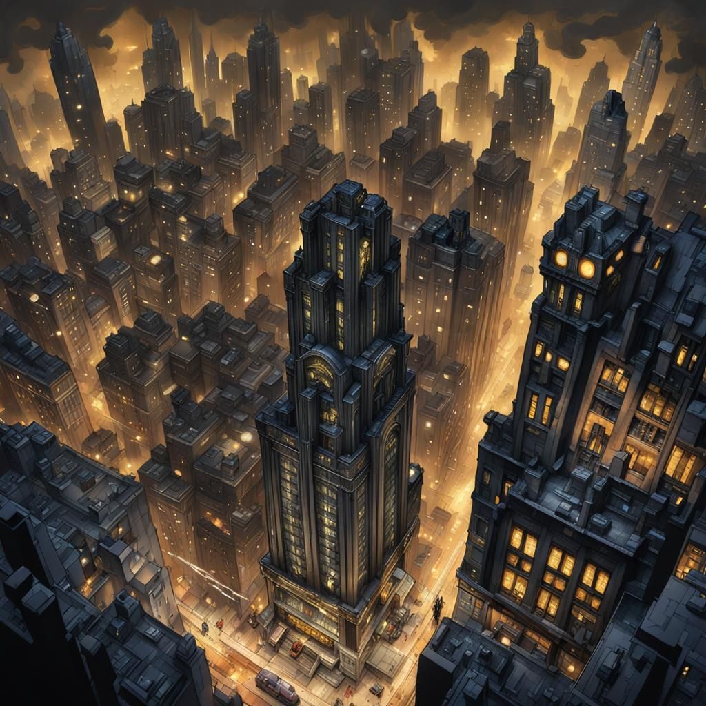 Art Deco Gotham City at Night
