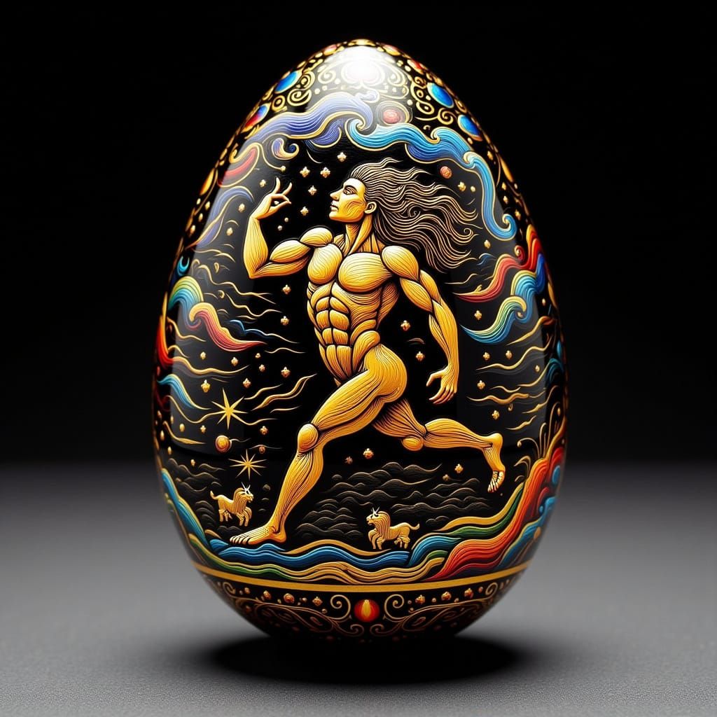 Faberge Egg Depicting Slavic Thunder God in Intricate Palekh...