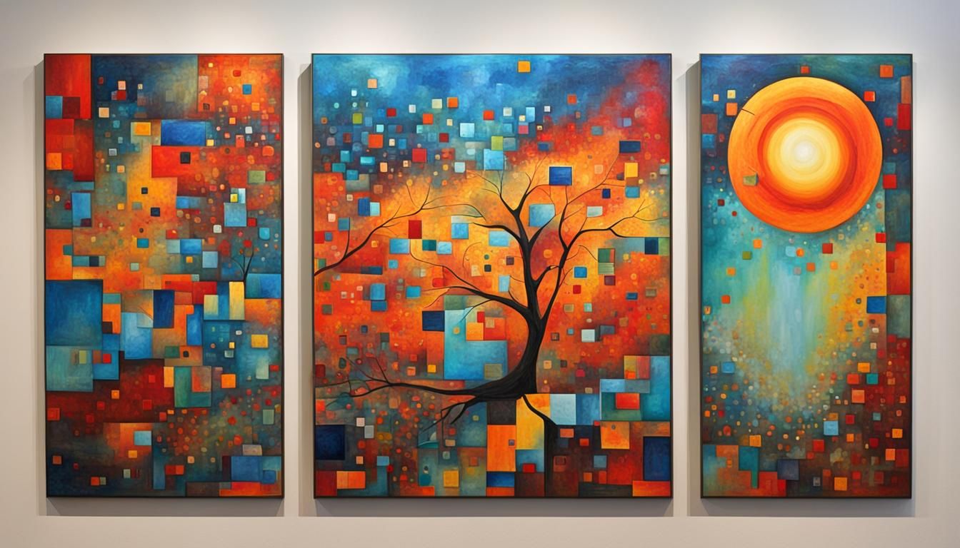 Vibrant Abstract Triptych Illustrating Time's Passage