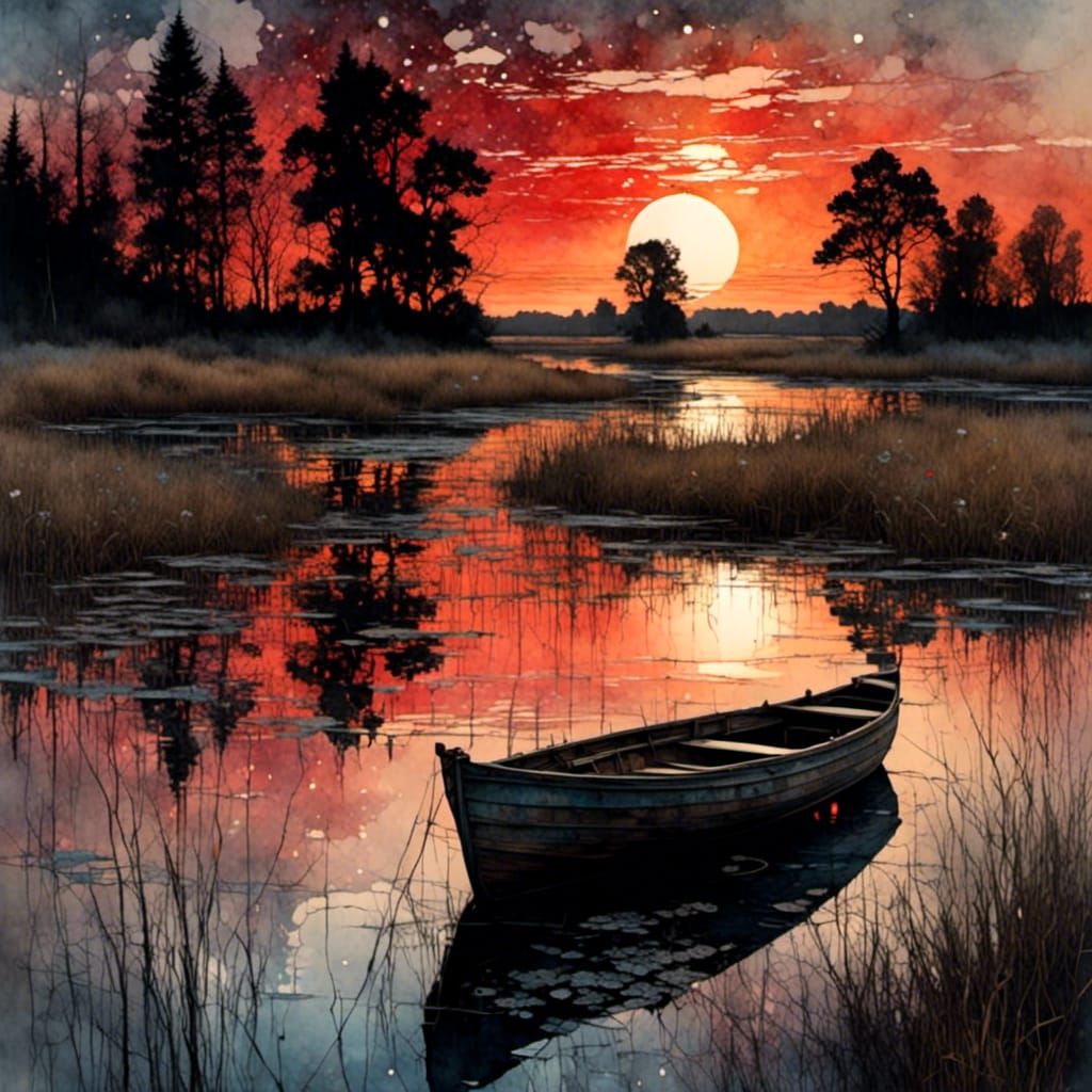 Swampy Marshland Sunset