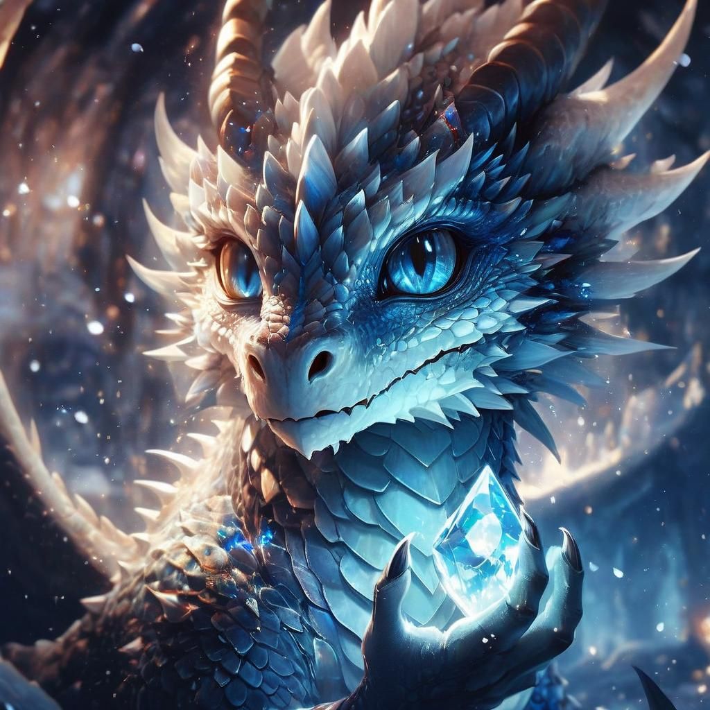 Mythical Dragon with Glowing Crystal: Digital Art