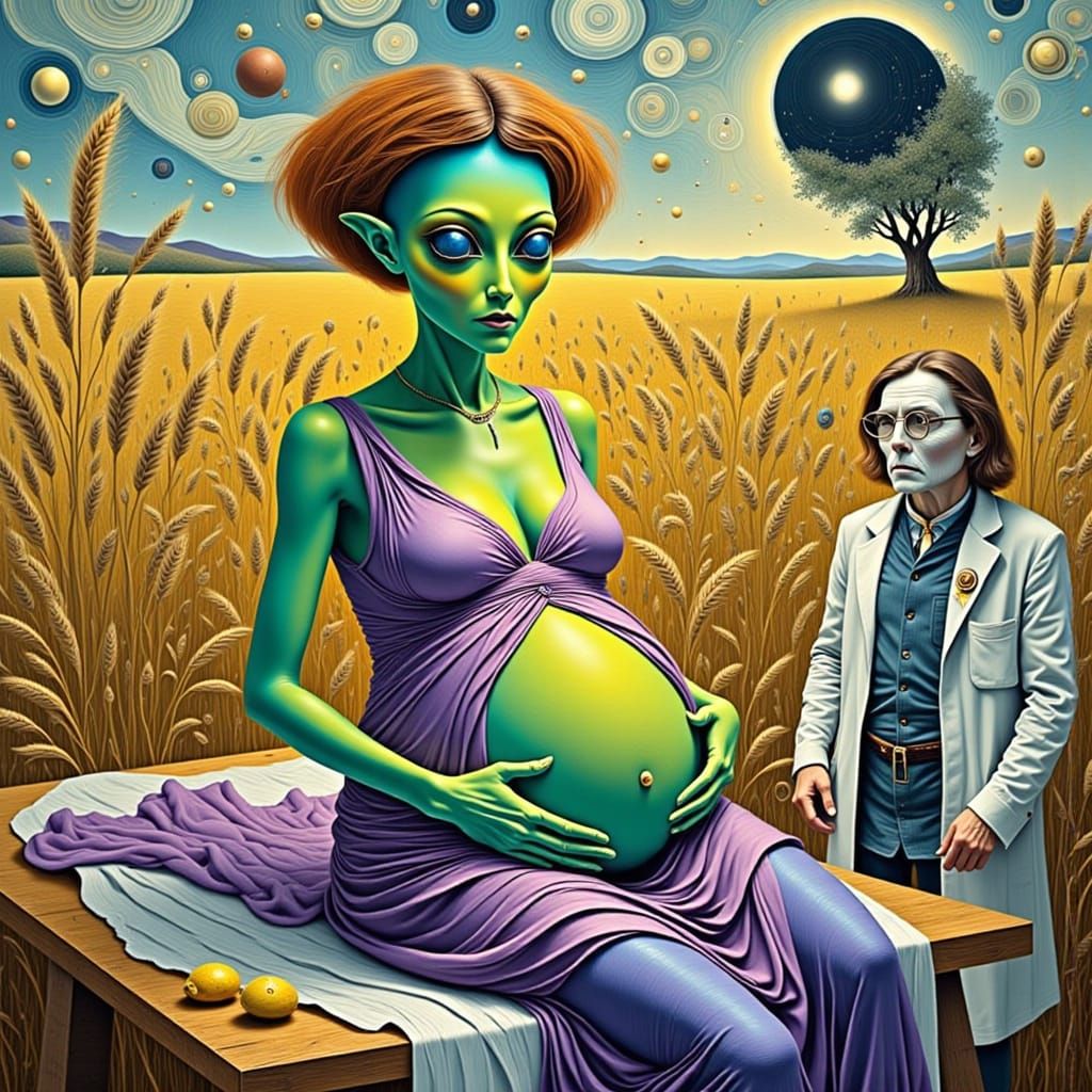 Pregnant Alien Visits Doctor as Van Gogh Painting