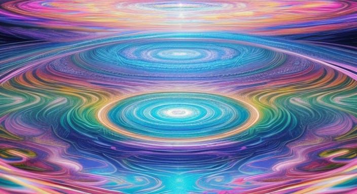 Winding River in Kaleidoscopic Garden with Light Strands