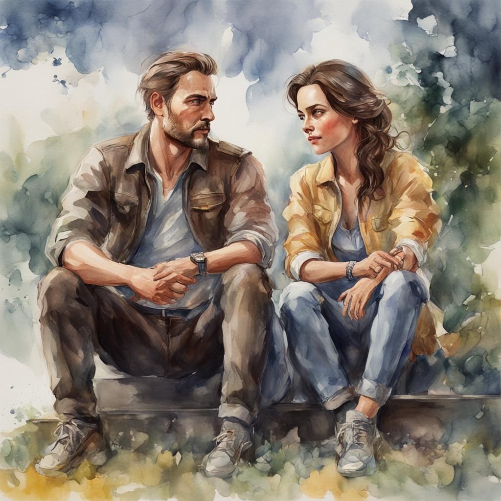 Loving Couple in Watercolor with Diamond Shine