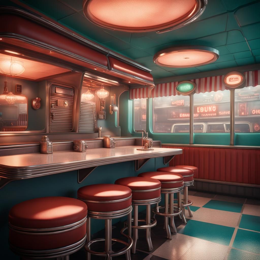 Dystopian 1950s Diner: Detailed Matte Painting