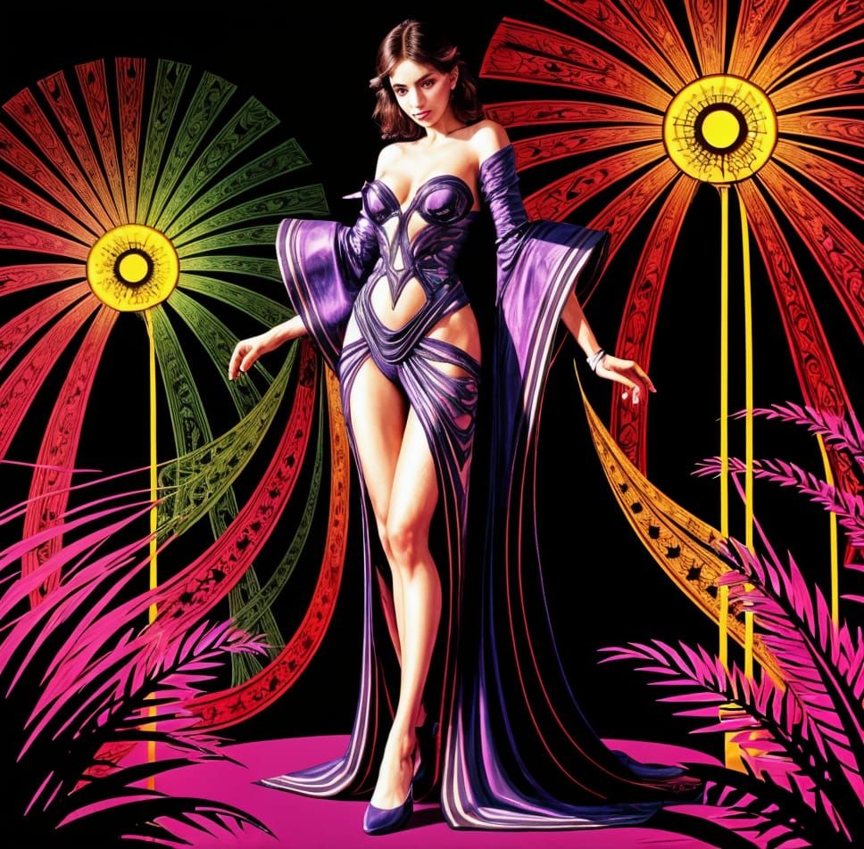 Mystical Black Cat Illuminated by Radiant Glow in Psychedeli...