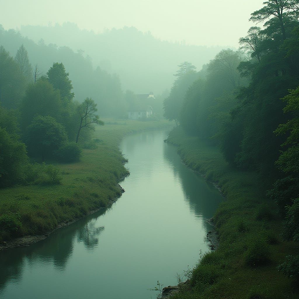 Flooded River Landscape in a Realistic Style