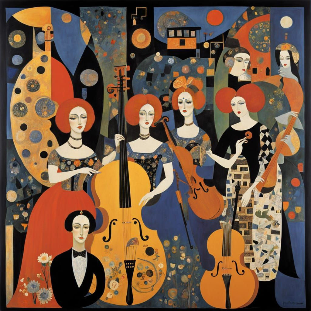 Orchestra in Ethereal Klimt-Inspired Dreamscapes