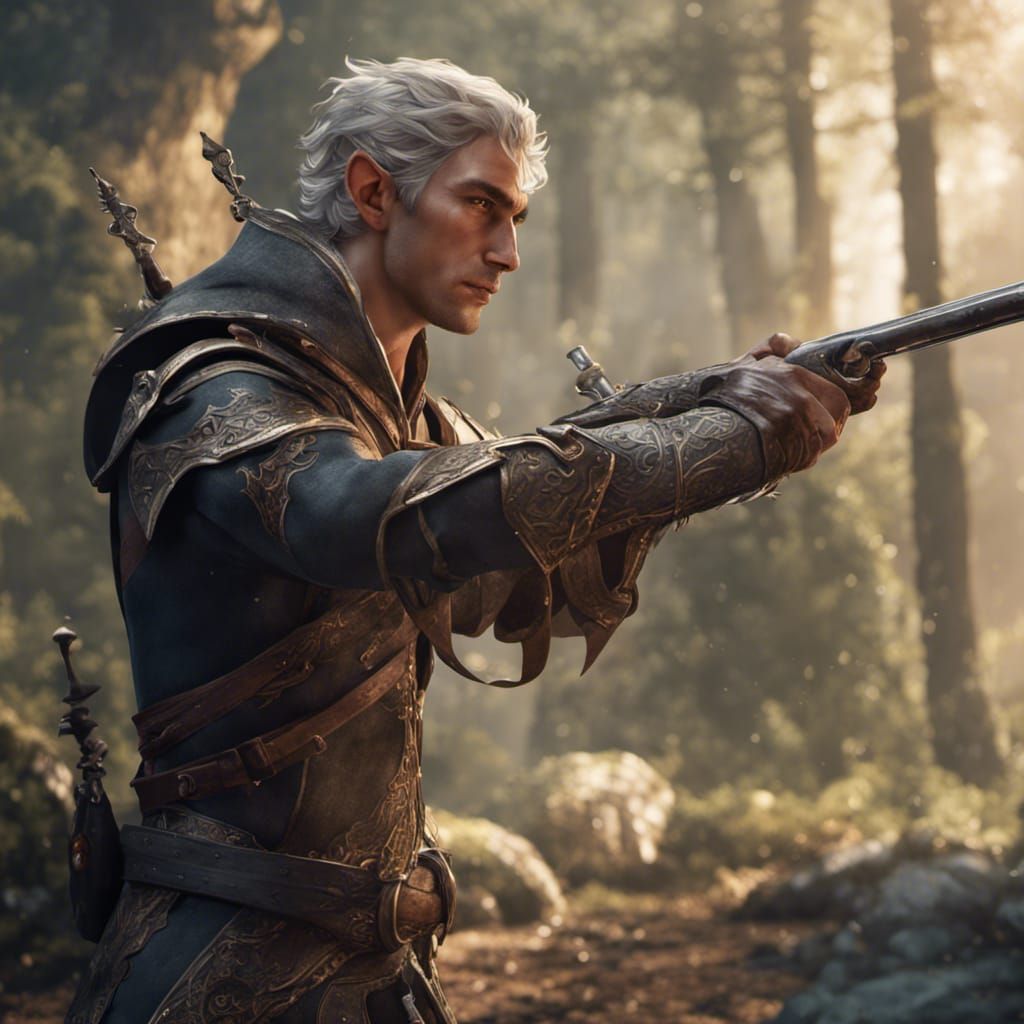 Realistic Male Elf with Musket, Fantasy Art