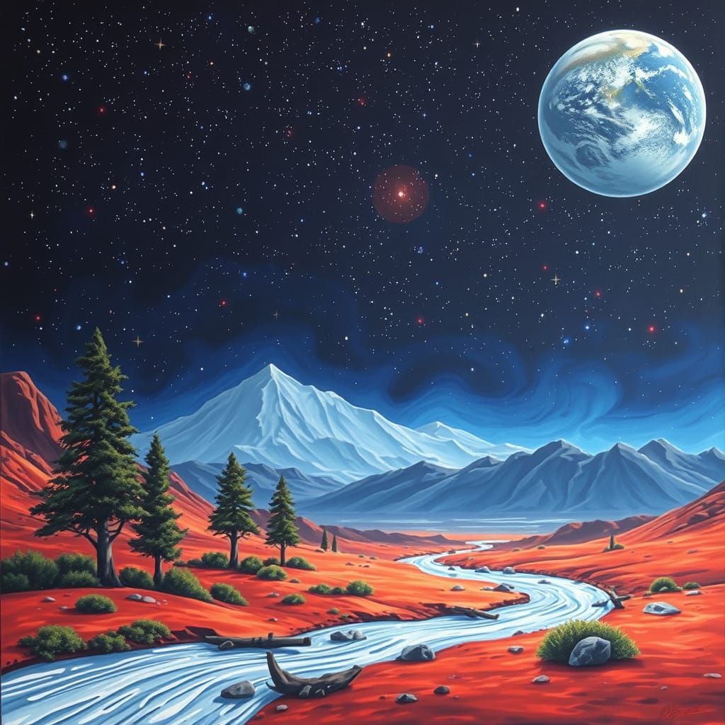 Surreal Mars Landscape Unfolds in Vibrant Abstract Colors