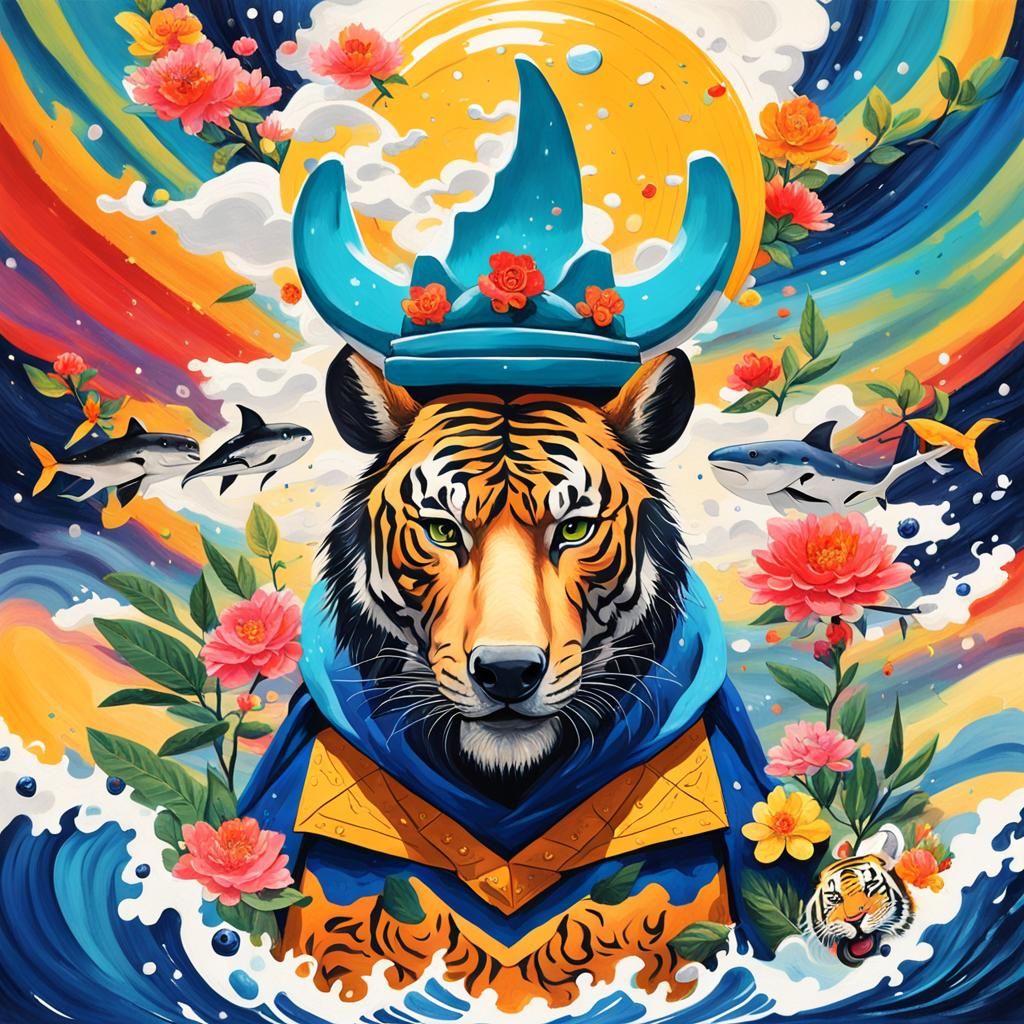 Surreal Fusion: Moose, Tiger, Shark, and Pi