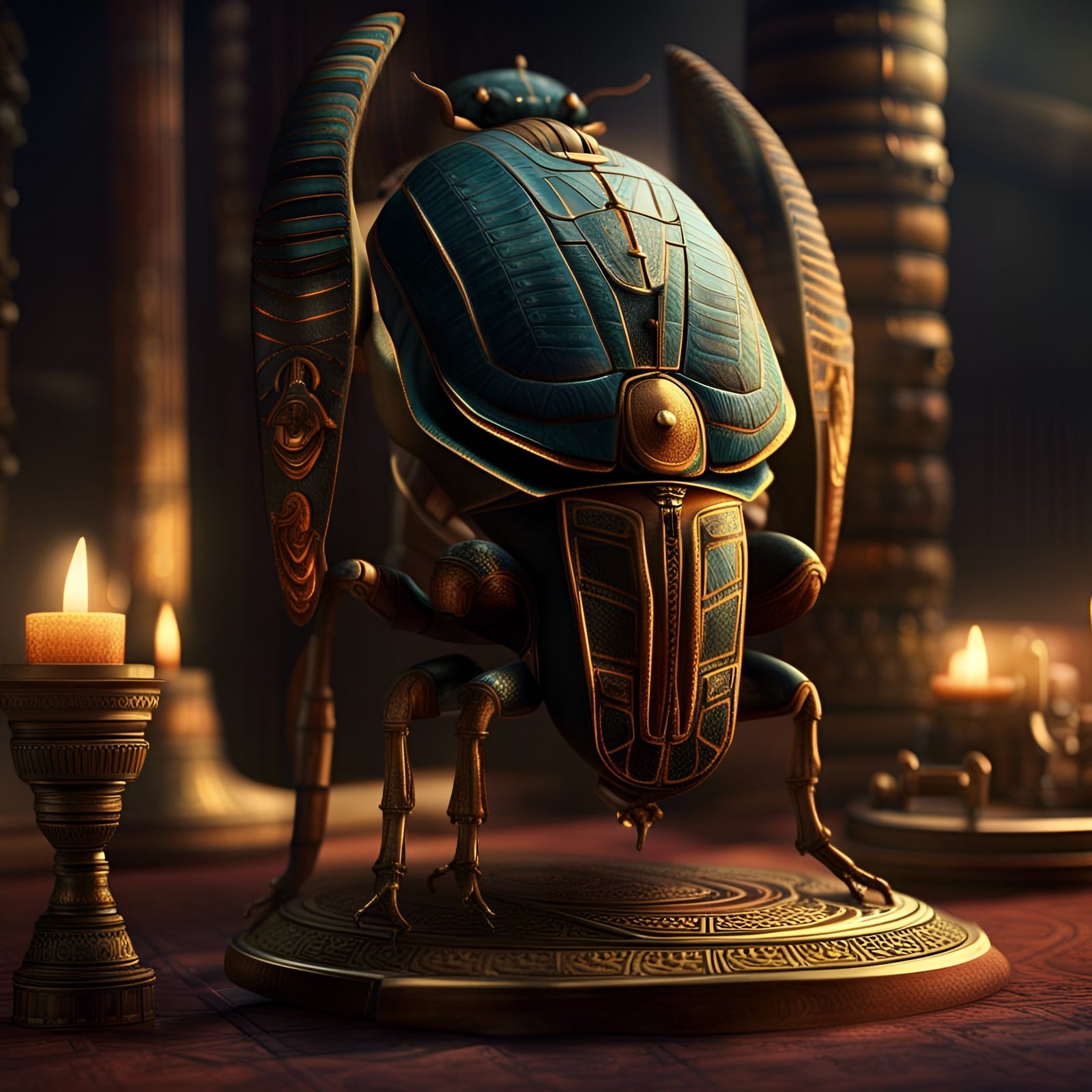 Egyptian Scarab Beetle with Candlestick: Digital Matte Paint...