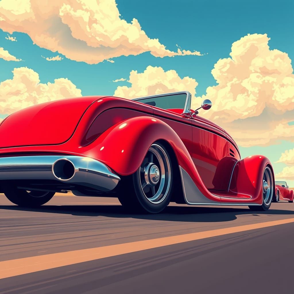 Retro-Futuristic Street Rod in Cherry Red Chrome
