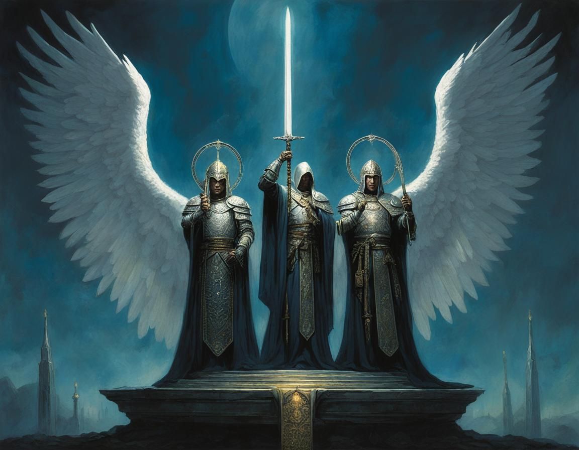 Celestial Princes in Prayer, Dark Fantasy Art