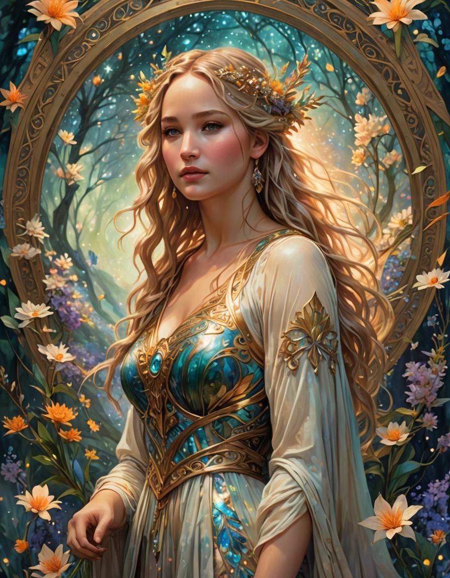 Galadriel as Teenage Jennifer Lawrence, Luminous Digital Art