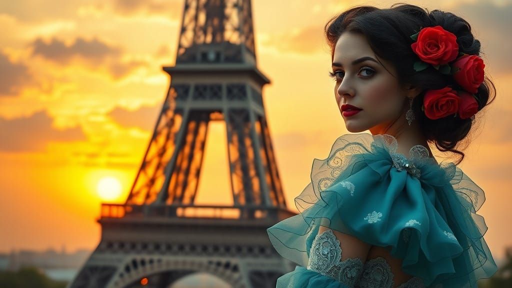 Elegant Victorian Woman in Romantic Oil Painting