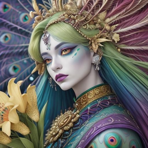 Surreal Dragon Peacock Woman in Klimt Style