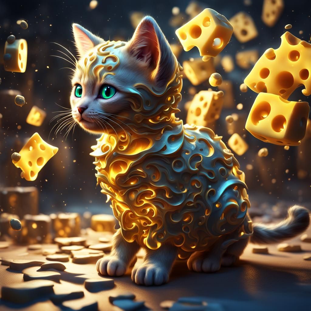 Glowing Swiss Cheese Kitten: Fantasy Concept Art
