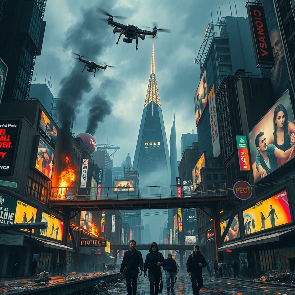 Dystopian Megacity: Cyberpunk Landscape in Expressionist Sty...