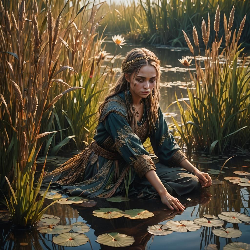 Ukrainian Mavka in Reeds: Fantasy Concept Art