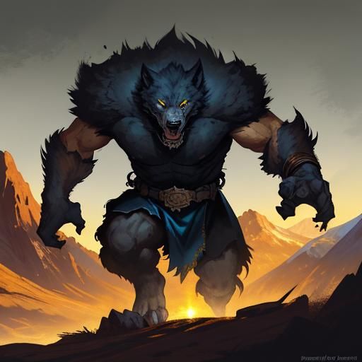 Raging Wolf-like Monster in Vivid Oil Painting