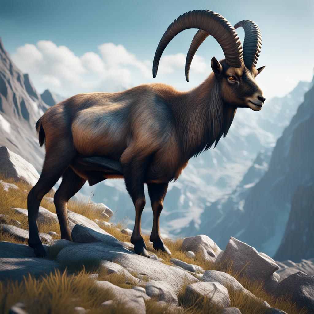 Alpine Ibex in Mountain Habitat: Detailed Matte Painting
