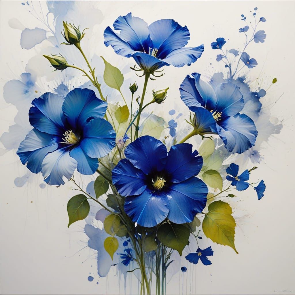 Abstract Blue Floral Art in Dreamy, Vibrant Style