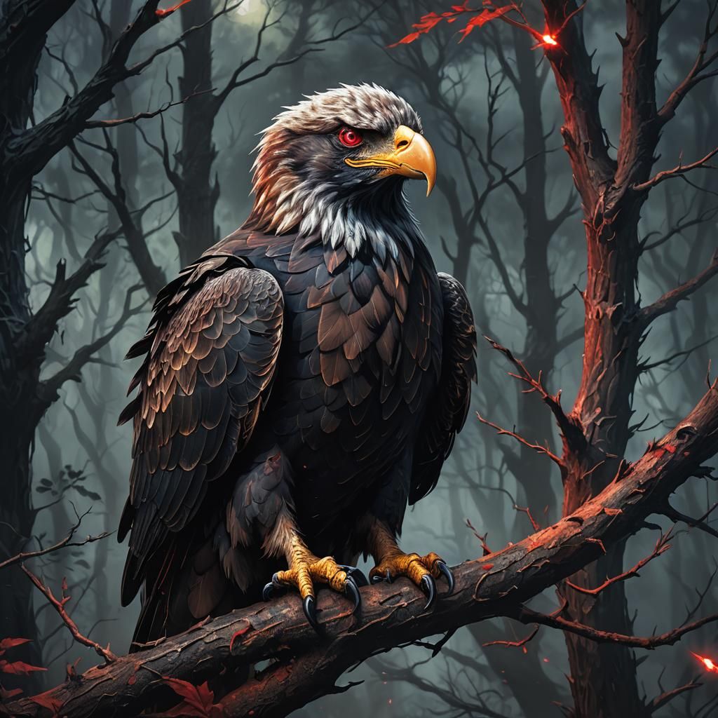 Ominous Eagle in Dark Forest: Dark Fantasy Art