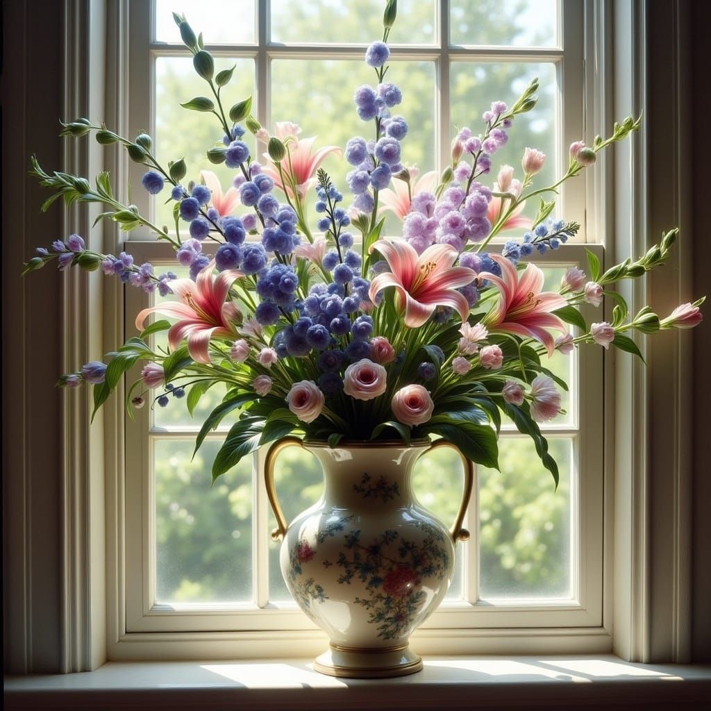 Whimsical Vase in Soft Focus, Inspired by Art Nouveau and Tu...