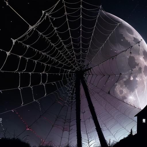 Giant Spiderweb on Cliff Under Starry Night