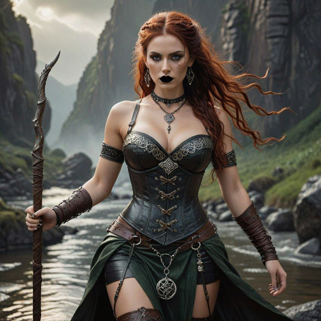 Celtic Woman Riding Buffalo in Stony Gorge