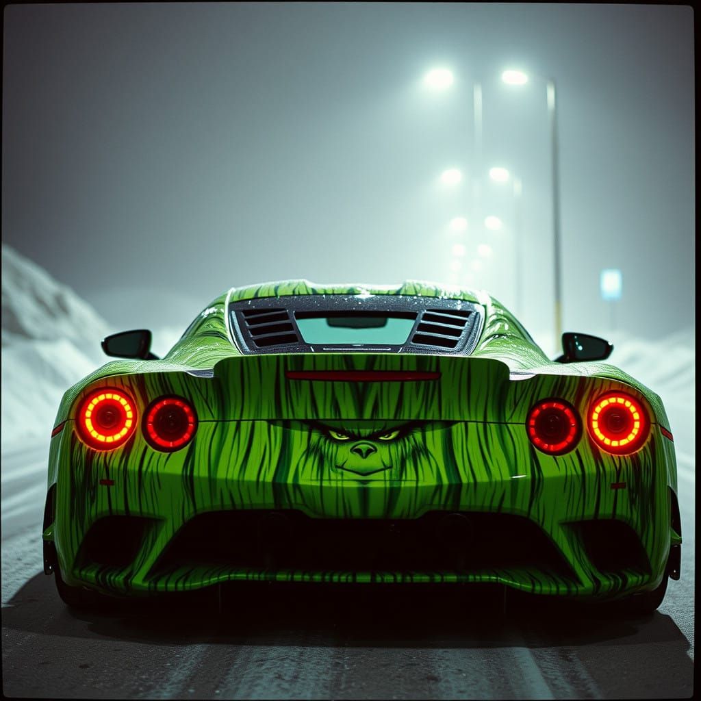 Sports Car Wrapped in Whimsical Grinch Design