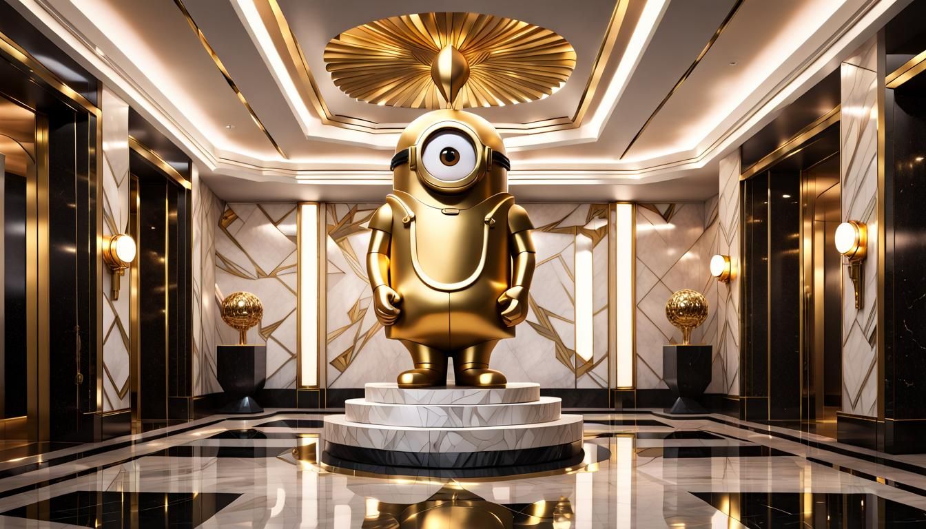 Art Deco Golden Minion Statue in Lobby