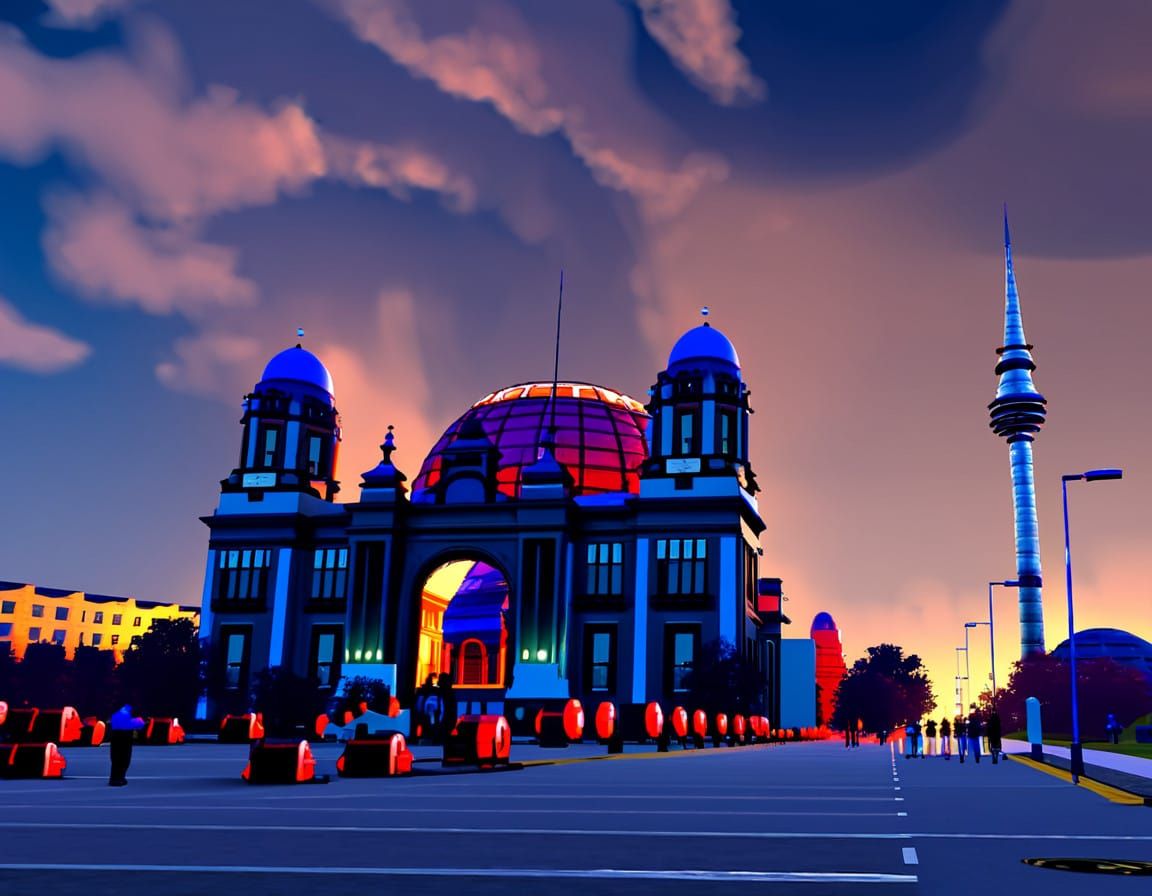 Fantasy Church Scene in Vibrant, Detailed Canvas Style