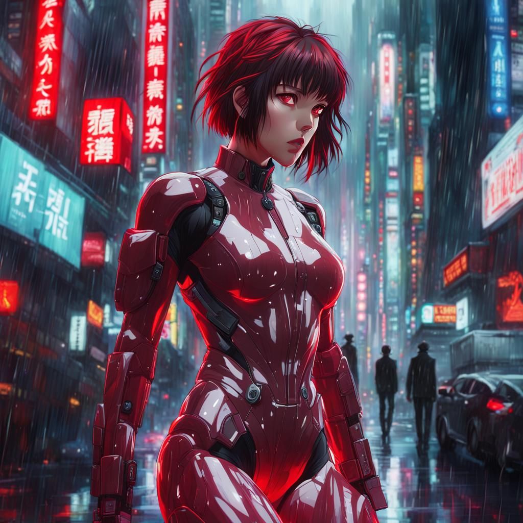 Anime art of ghost in the shell, detailed scene, red, perfec...