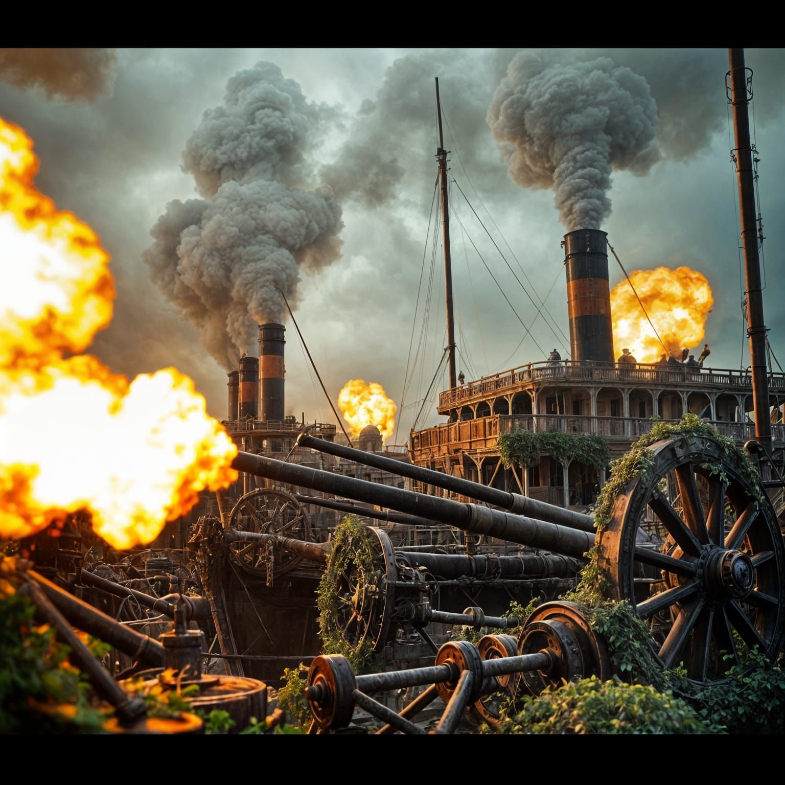 Epic Steampunk Showboat Battle in a Dystopian Apocalyptic La...