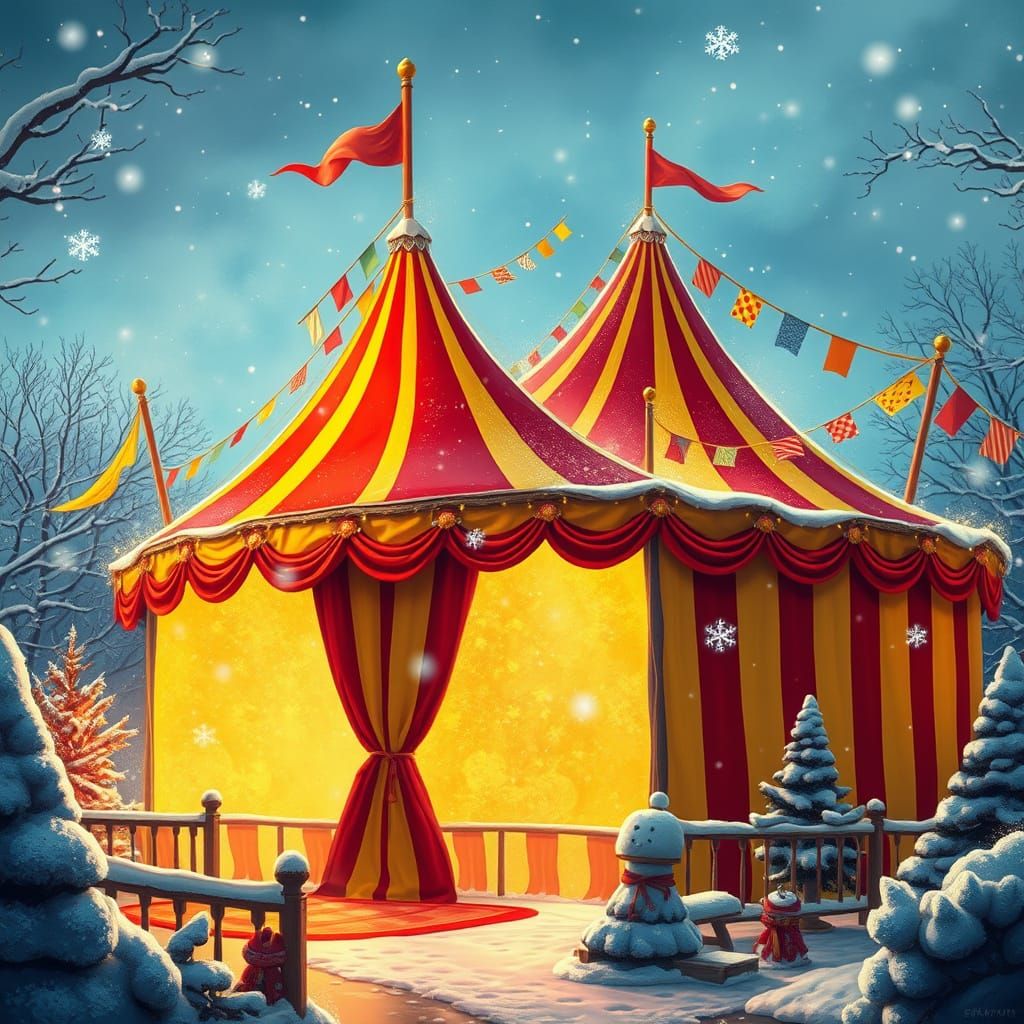 Whimsical Winter Circus Wonderland in Vibrant Stripes and Co...