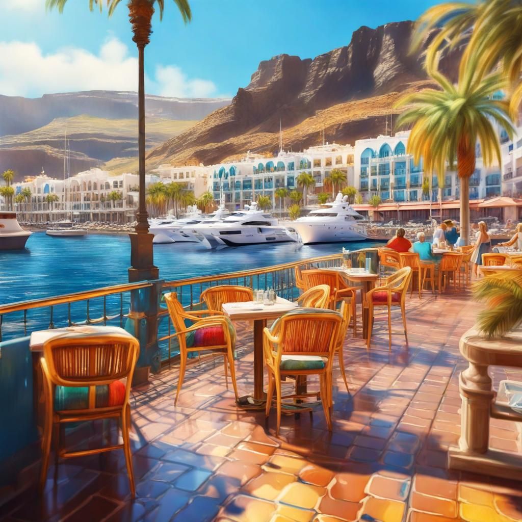 Mogan Harbor: Hyperrealistic Splash Art of Gran Canaria