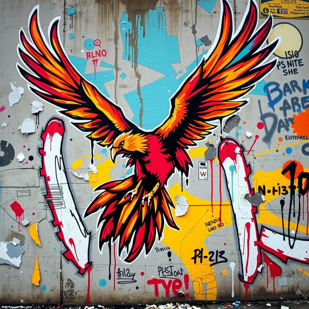 Majestic Phoenix Street Art in Bold Colors