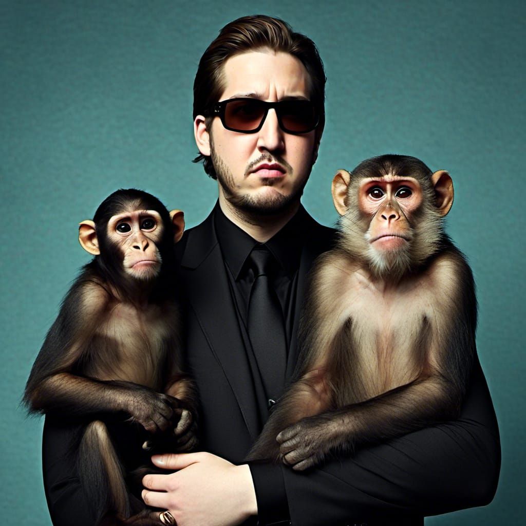 Man and Monkey in Suits: Sharp Studio Portrait