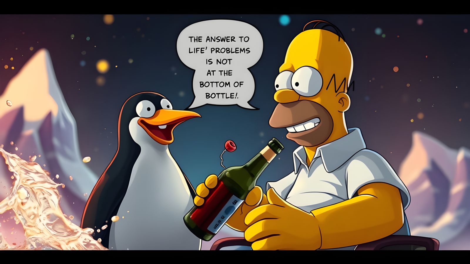 Cyberpunk Penguine Sages in a Fantastical Landscape