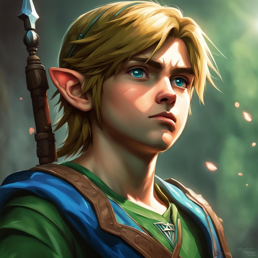 Young Link Portrait in Hyperdetailed Splash Art Style