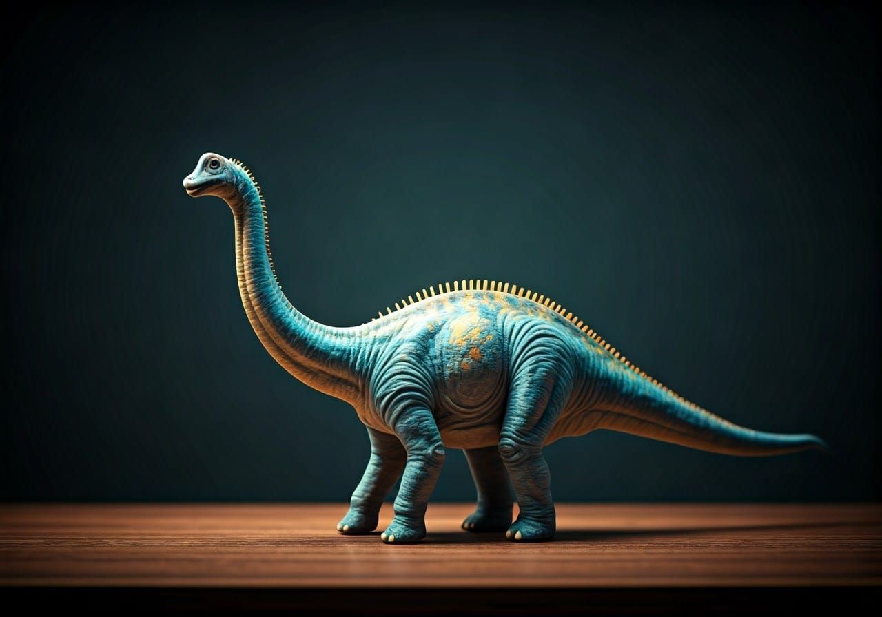 Felt Brachiosaurus on Desk: Photorealistic Digital Art