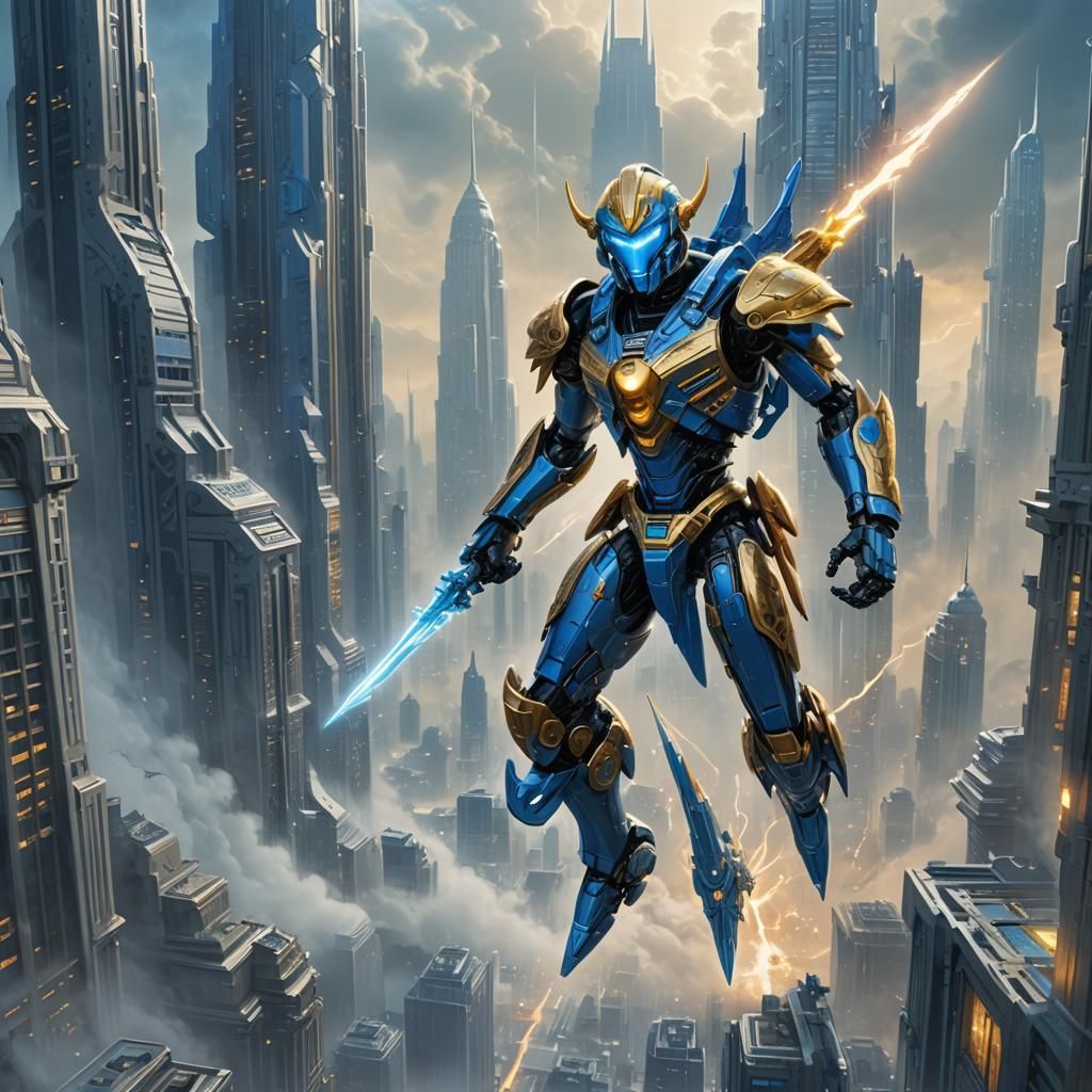 Bionicle Warrior in Neo Art Deco Cityscape
