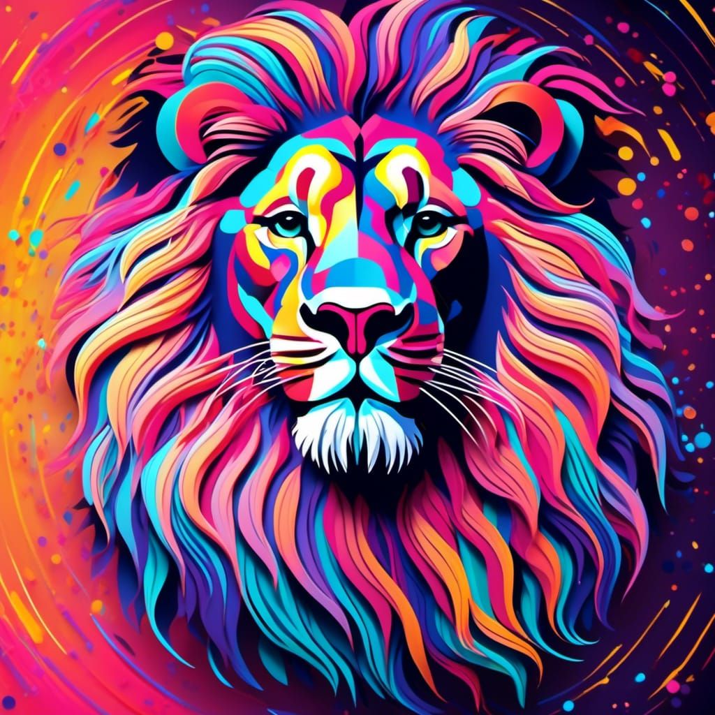 Pastel Lion with Abstract Background in String Theory