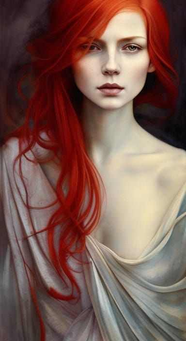 Powerful Redhead in Oil Painting Style
